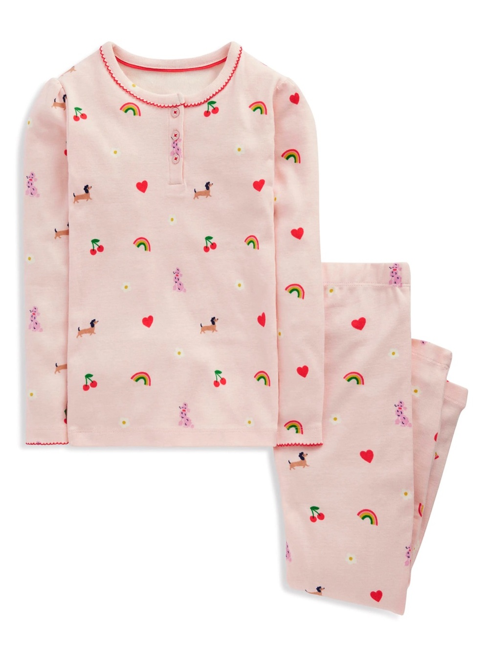 Mini Boden Pink Parisienne Print Cotton Henley Pajama Set 5Y